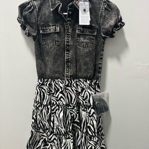 Guess Black Acid-Wash Denim Top with Black & White Zebra Tiered Skirt